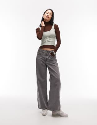 Asos Design Sheer Double Layer Long Sleeve Funnel Neck Top In Multi