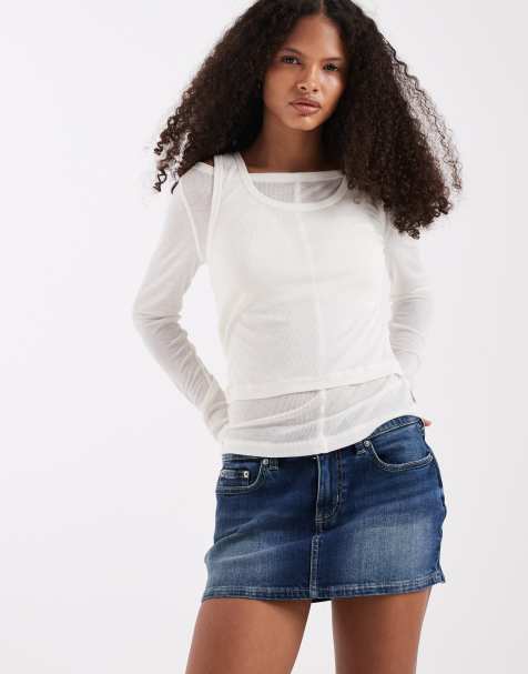 ASOS DESIGN sheer double layer long sleeve tee in white - view 1