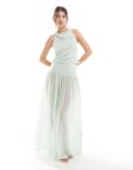 [ASOS DESIGN] ASOS DESIGN sheer drapey chiffon maxi skirt in sage green (part of a set) 8 Sage green