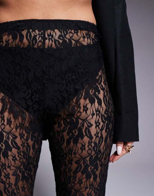 eaphi SHEER LACE PANTS ブラック Women Sheer Mesh Lace Pants Underwear Floral Lace Stretchy