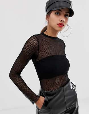 ASOS DESIGN sheer fishnet mesh top with 