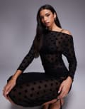 [ASOS DESIGN] ASOS DESIGN sheer flocked mesh spot off shoulder top in black L BLACK
