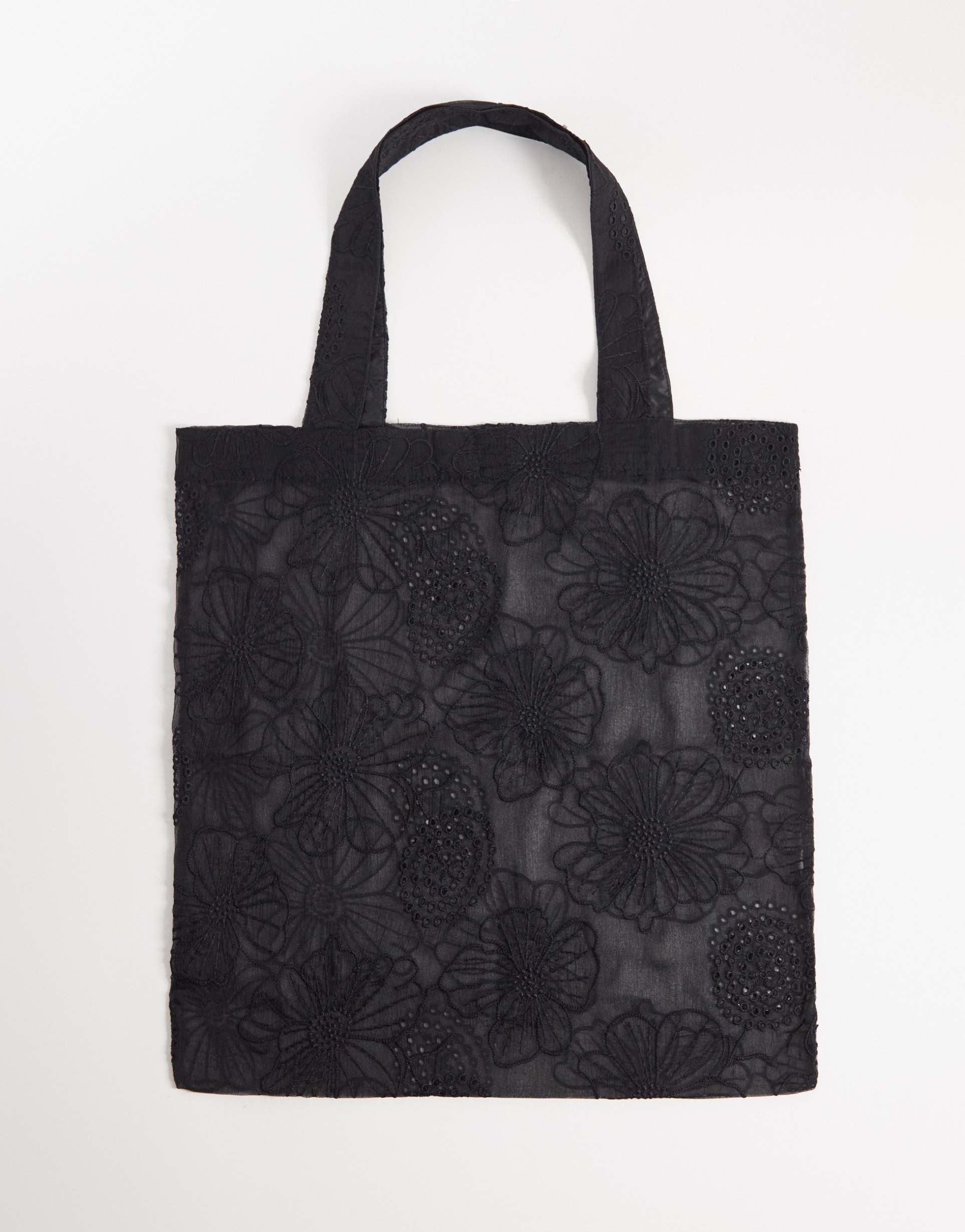asos design sheer floral embroidered tote bag in black