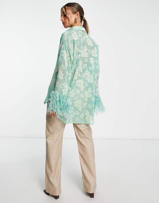 Jacquard floral denim overshirt