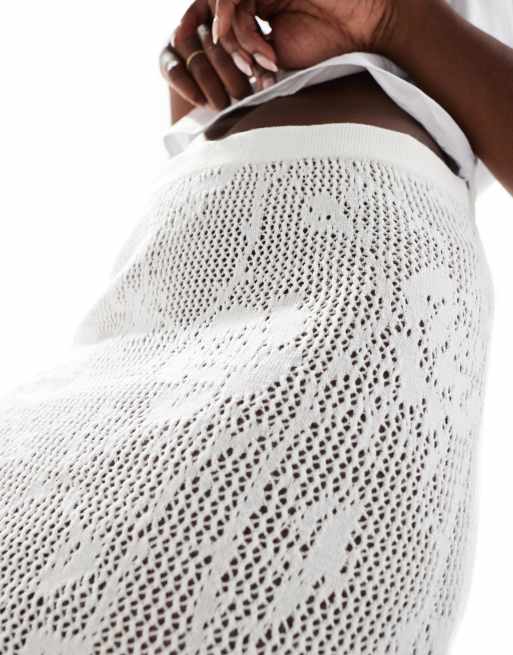 ASOS DESIGN sheer floral lace knit maxi skirt in ivory | ASOS