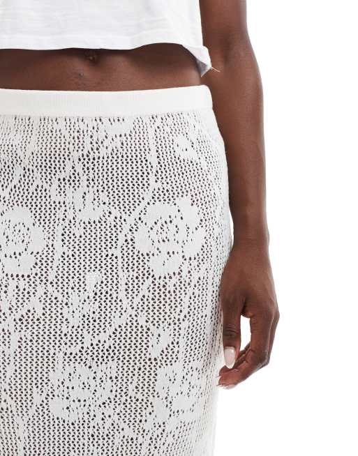 ASOS DESIGN sheer floral lace knit maxi skirt in ivory | ASOS
