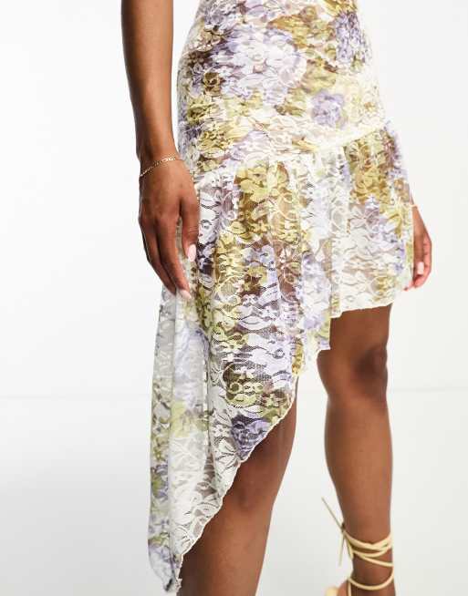 Sheer floral skirt clearance yellow