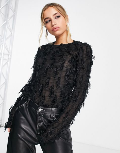 Black Going Out Tops for Women, Black Evening Tops