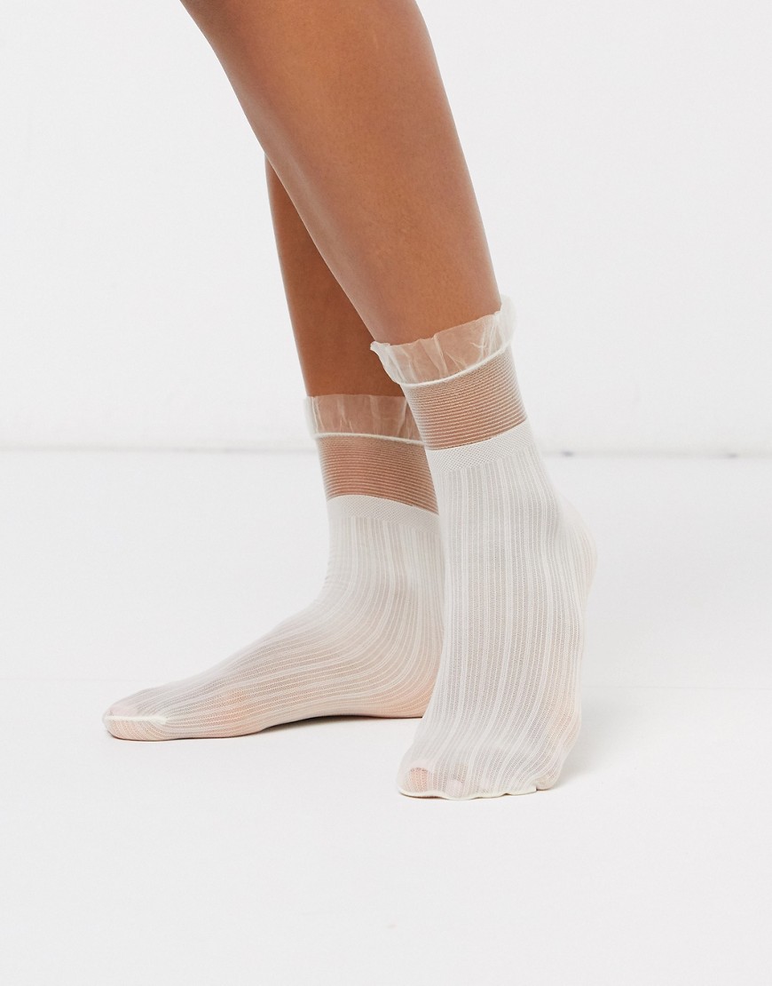 ASOS DESIGN sheer frill sock in white