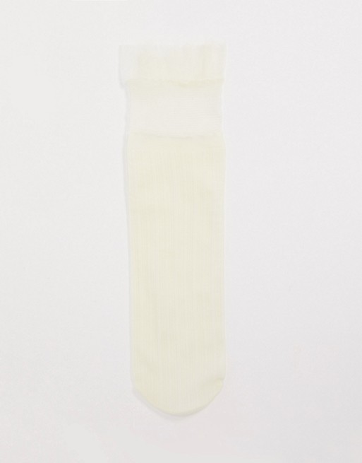 ASOS DESIGN sheer frill sock in white