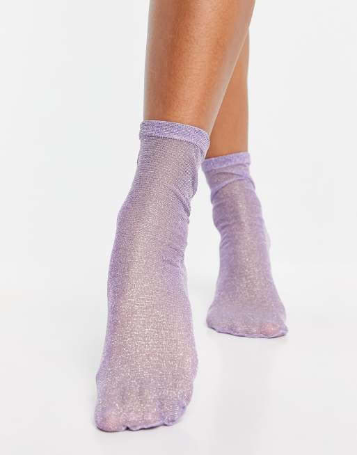 ASOS sheer glitter ankle socks in lilac | ASOS