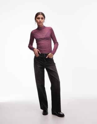 Asos Design Sheer Grown On Neck Long Sleeve In Pink