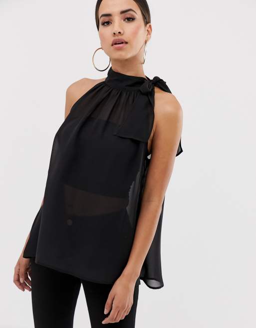 ASOS DESIGN sheer halter neck swing top | ASOS