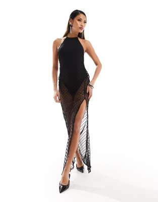bodysuit mesh maxi dress Clothing: Midi Dresses: 'Everly' Holly Red Mesh Maxi Dress with Bodysuit