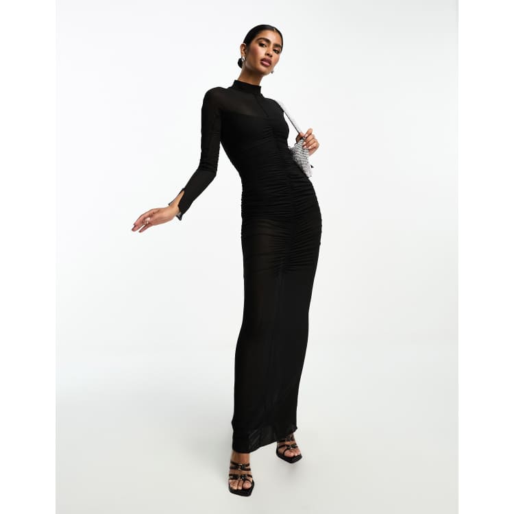 ASOS DESIGN sheer sequin mesh maxi dress with drape bodice and bodysuit in  black