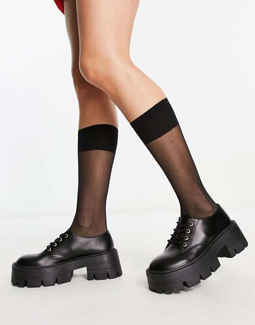 ASOS DESIGN sheer knee high socks in black