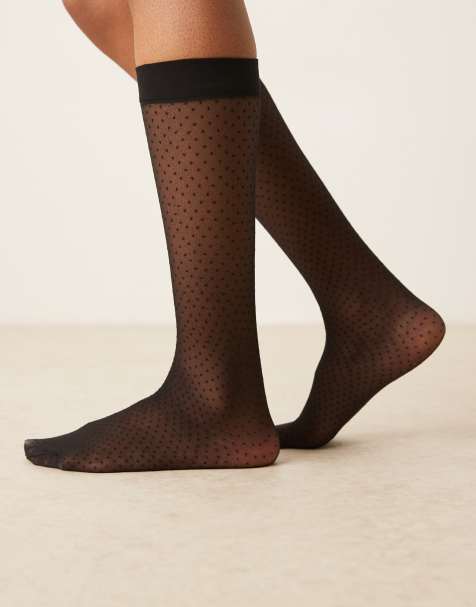 ASOS DESIGN sheer knee high socks in micro polka dot - view 1