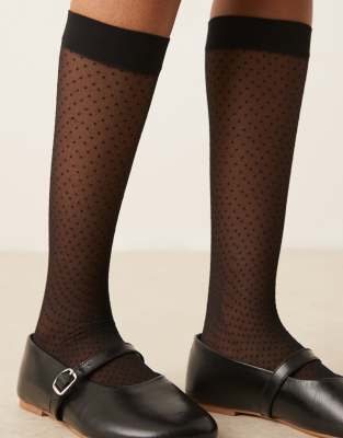 Asos Design Sheer Knee High Socks In Black