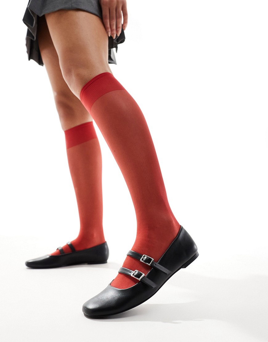 ASOS DESIGN sheer knee high socks in red
