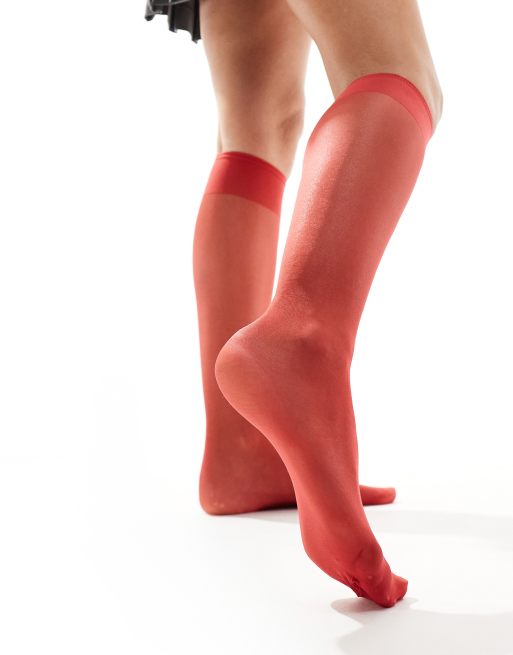 Red knee high stockings sales