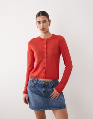 Asos Design Sheer Knit Cardigan In Red