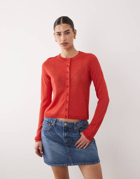 ASOS DESIGN sheer knit cardigan in red - view 1