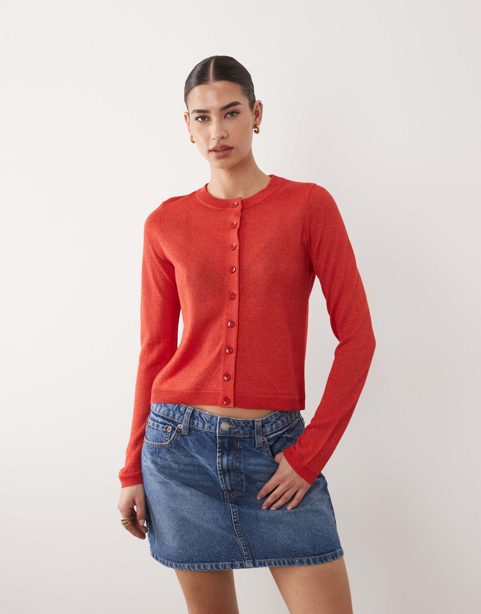 asos design sheer knit cardigan in red