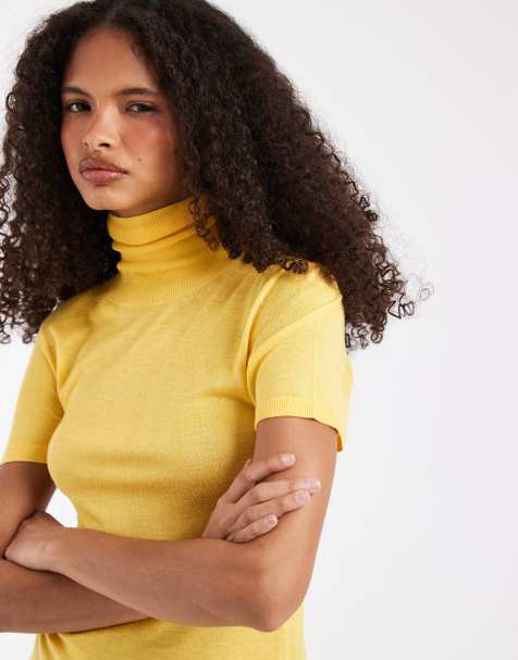 ASOS DESIGN sheer knit grown-on neck T-shirt in yellow - view 1