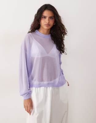 ASOS DESIGN sheer knit long sleeve top in lilac