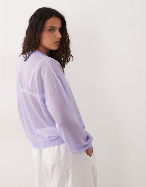 ASOS DESIGN sheer knit long sleeve top in lilac, 2 of 4