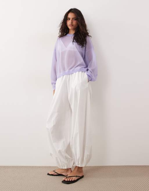 ASOS DESIGN sheer knit long sleeve top in lilac, 3 of 4