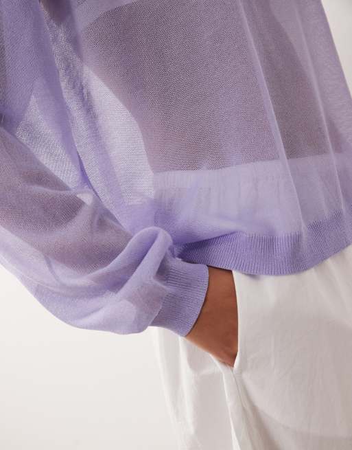 ASOS DESIGN sheer knit long sleeve top in lilac, 4 of 4