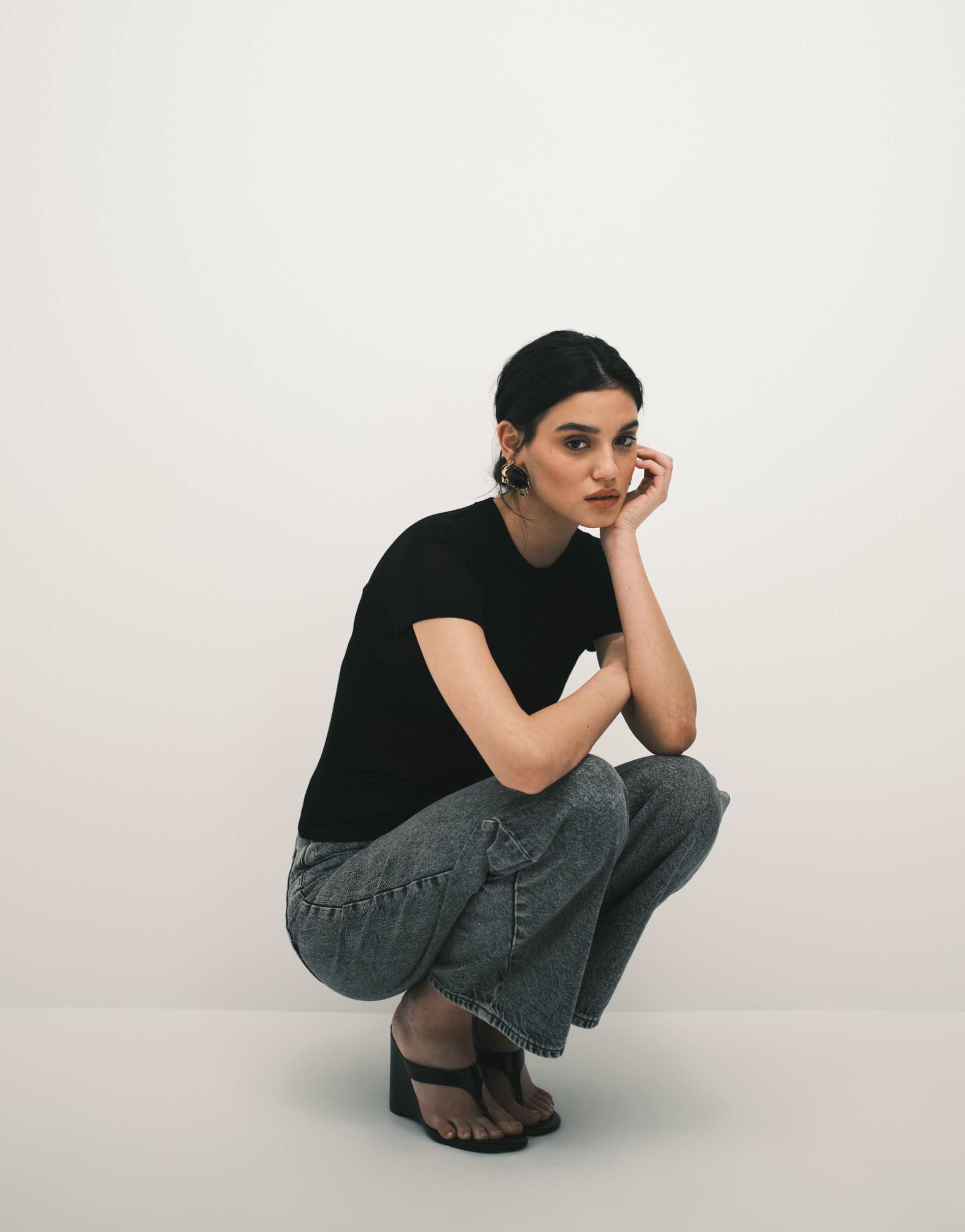 asos design sheer knit second skin t-shirt in black