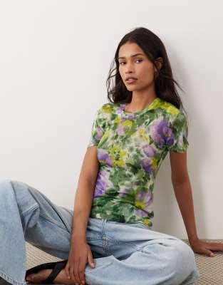 Asos Design Sheer Knit Second Skin T-shirt In Multi