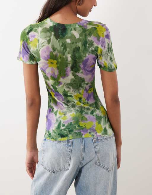 ASOS DESIGN sheer knit second skin T-shirt in floral print, 4 of 4