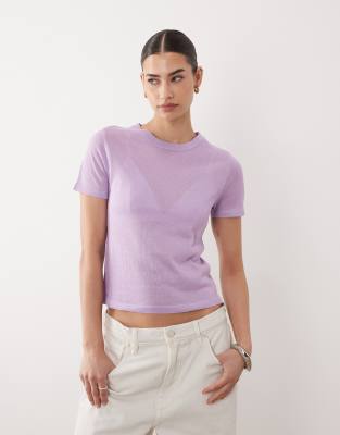 Asos Design Knitted Sheer T-shirt In Purple