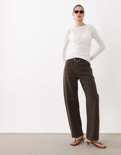 ASOS DESIGN sheer knitted soft touch ruched side top in cream, 3 of 4