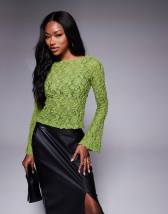 AS0S DESIGN slash neck sheer lace angel sleeve top in pink