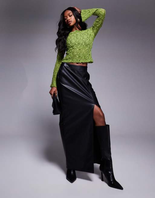 ASOS DESIGN sheer lace angel sleeve top in green