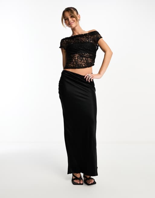 ASOS DESIGN sheer lace asymmetric top in black