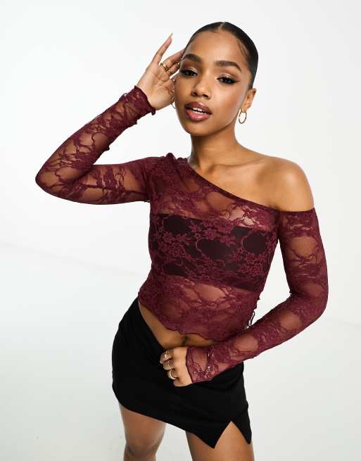 ASOS DESIGN lace bandeau top with shrug in red - part of a set