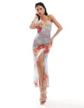 [ASOS DESIGN] ASOS DESIGN sheer lace cami maxi dress with side split in oversized floral print-Multi L Blurred floral
