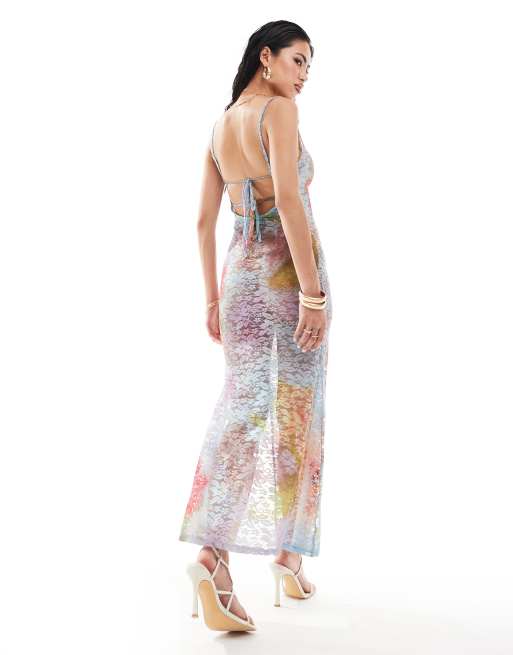 white lace dress uk Electra Slinky Lace Maxi Dress - Ivory