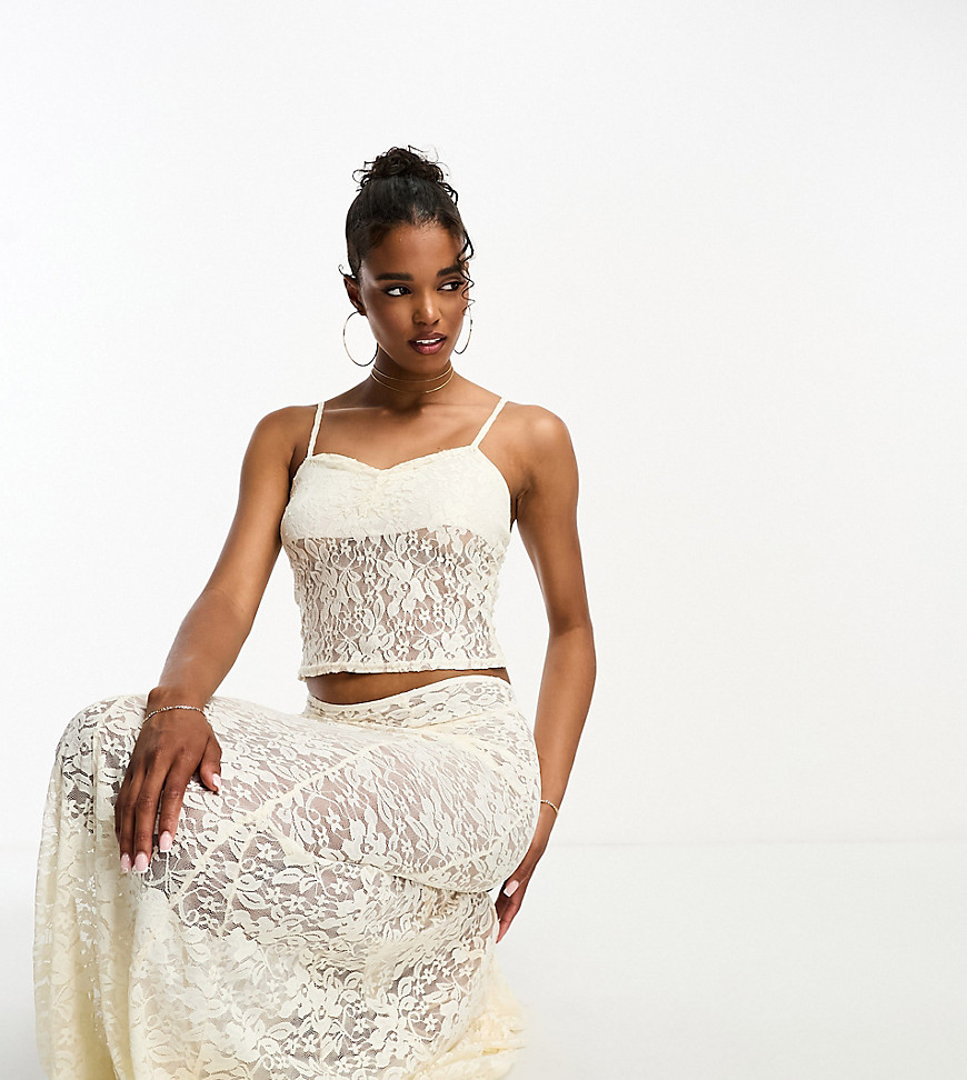 ASOS DESIGN sheer lace cami top in antique ivory-White