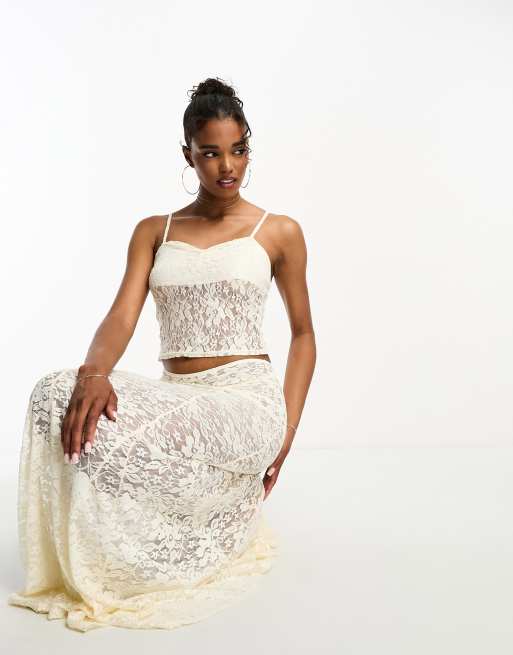 ASOS Delicate Lace Overlay Chiffon Cami in White