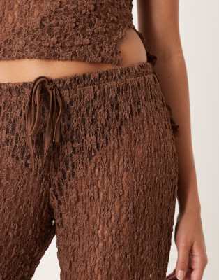 Asos Design Sheer Lace Festival Wide Leg Mid Rise Pants In Brown