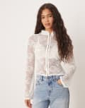 [ASOS DESIGN] ASOS DESIGN sheer lace hook and eye flare sleeve top in ivory-White S Ivory