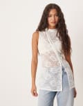 [ASOS DESIGN] ASOS DESIGN sheer lace hook and eye longline top in ivory-White M Ivory