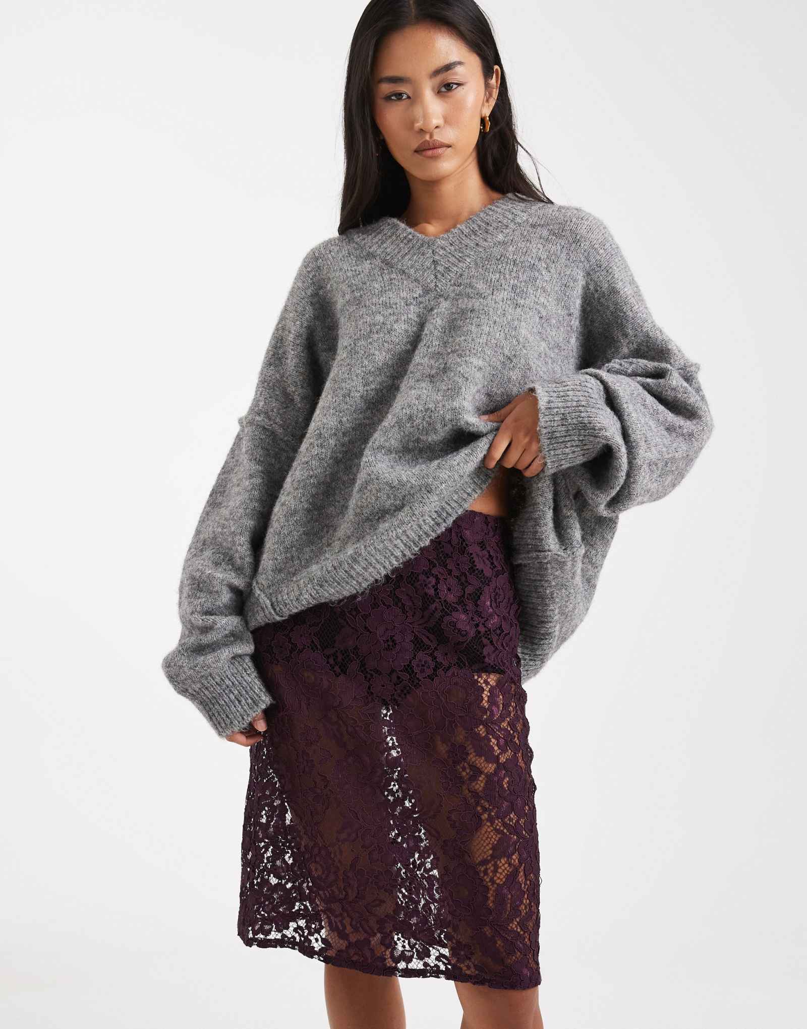 Прозрачная кружевная юбка до колен от ASOS DESIGN сливового цвета