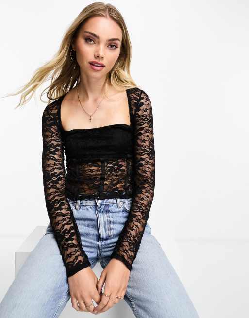 ASOS DESIGN square neck top in black